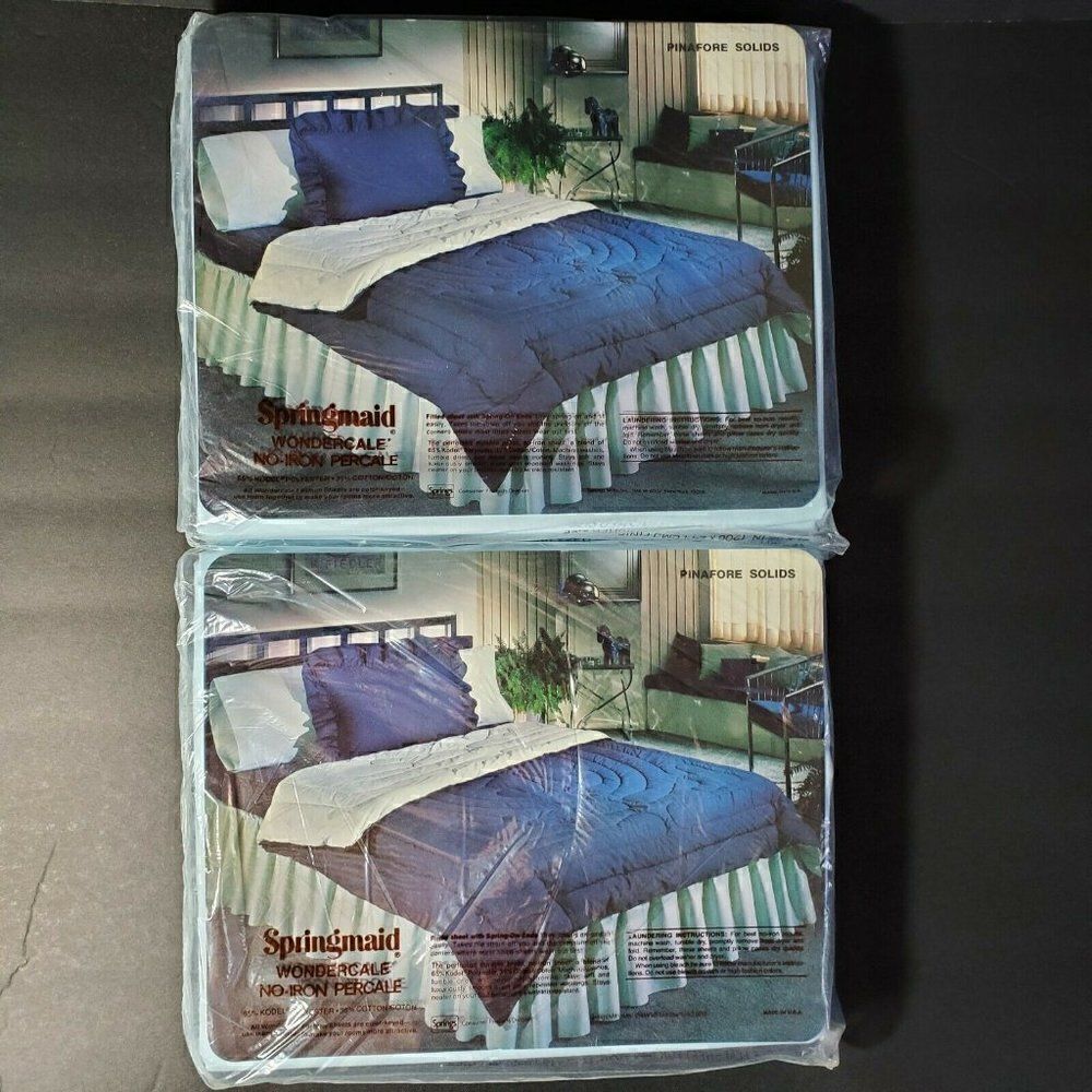 ‎2 Vtg Springmaid Double Full Flat Sheets Lt Blue - Picture 7 of 9